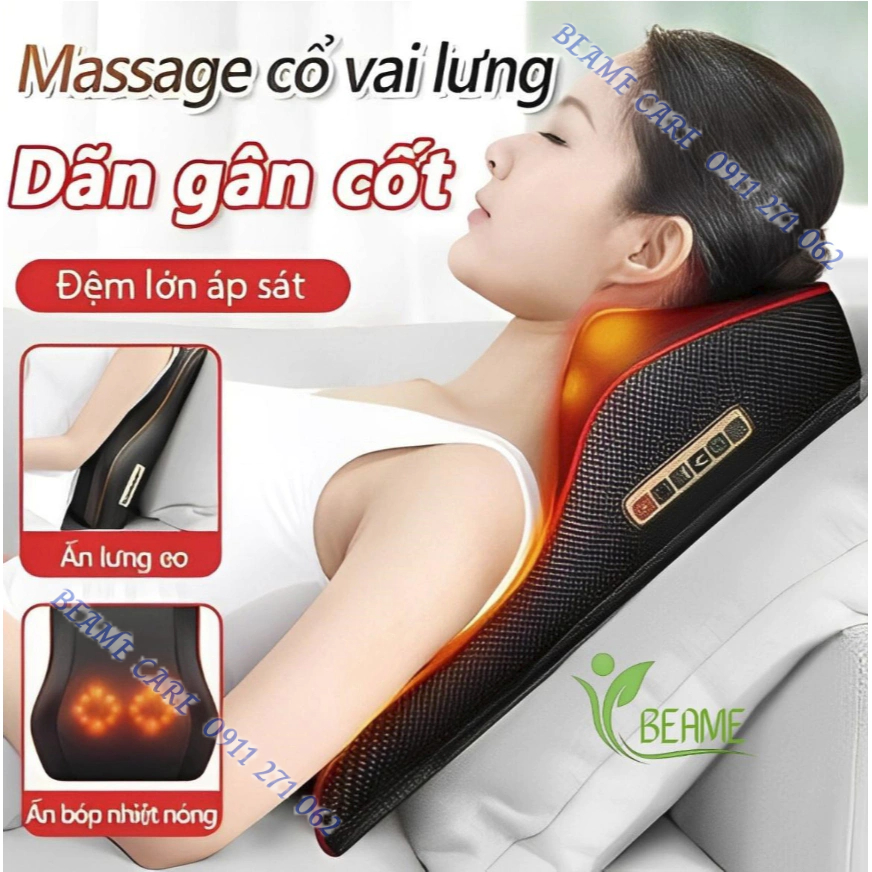 Gối massage lưng BEAME BM-L16 ,gối matxa cổ, vai gáy, máy mát xa lưng và cổ vai gáy giảm đau hiệu quả với bi lăn và rung