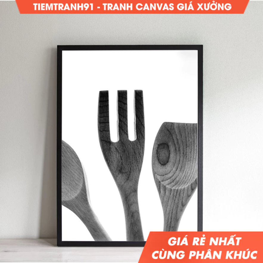 Tranh treo tường, Wood, black white kitchen decor, cooking spoon , wall art, modern kitchen, tặng kè