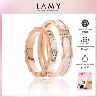 Nhẫn cặp đôi cde stone inlaid rose gold ring cde8047rg & cde8021rg