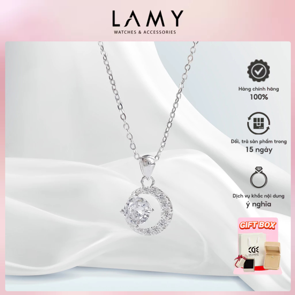 Dây chuyền bạc CDE mặt trăng đính đá Sparkling Moonie Necklace Silver CDE6078SV - Dây chuyền nữ bạc ta