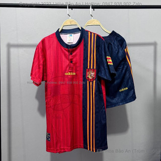 Siêu hot-Set Bộ Bóng Đá tuyển Tây Ban Nha Retro có túi - Áo Đá Banh Tây Ban Nha màu Đỏ than - Vải  Thái Chuẩn Áo Thi Đấu