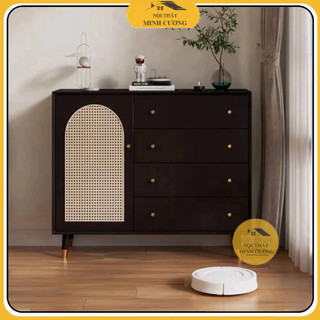 Kệ tủ tủ trang trí phòng khách Phòng ngủ phối cánh mây bằng gỗ MDF phủ melamin cốt xanh MS17