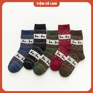 Tất vớ cổ cao thổ cẩm họa tiết hươu giáng sinh