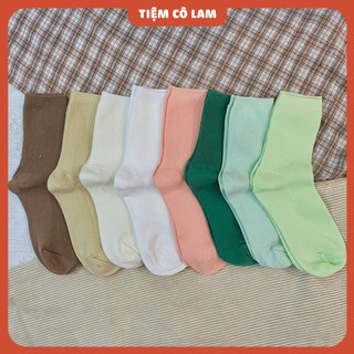 [MÀU MỚI] Tất vớ trơn nhún gân nhỏ cổ cao nam nữ