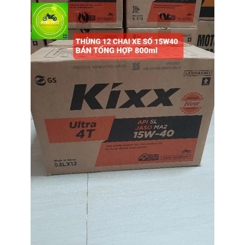 (CHÍNH HÃNG) Thùng 12 chai nhớt Kixx xe số 15w40 SL nhập khẩu hàn quốc dung tích 800ml