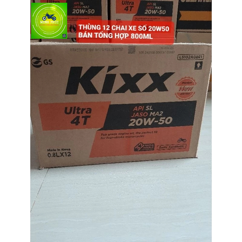(chính hãng) Thùng 12 chai Kixx xe số 800ml 20w50 SL nhập khẩu hàn quốc