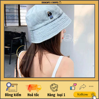  Mũ Bucket Jeans Whoau Wash Cao Cấp, Mũ Nón Bucket Logo Gấu Form Unisex full tag mac hãng