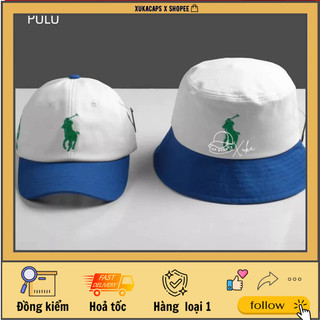 Mũ nón cặp / nón lưỡi trai / nón vành Polô mẫu mới thêu nổi chỉ xanh nền trắng viền xanh khoá da VNXK