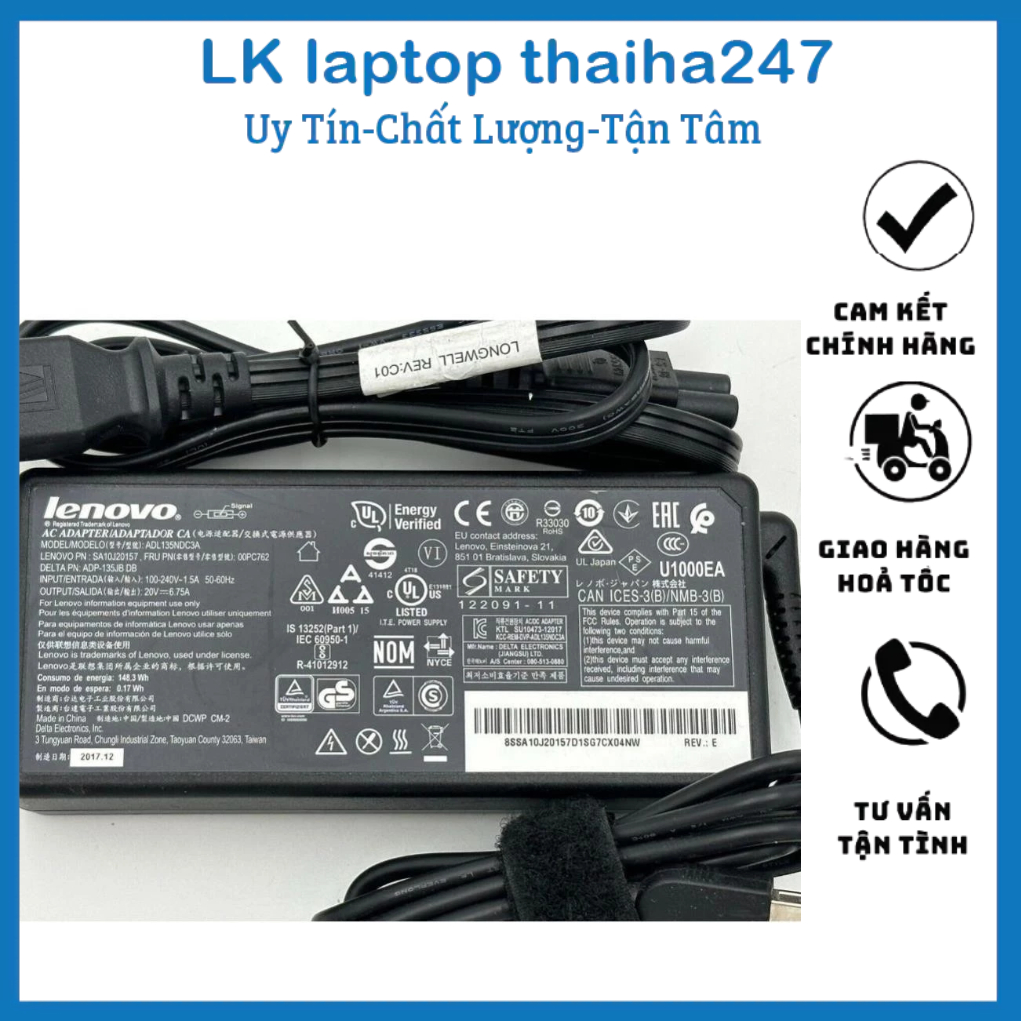 Sạc Laptop Lenovo 20v-6.75A 135W Chân kim hàng mới zin  choThinkPad P1 20ME ThinkPad P1 20MD new zin