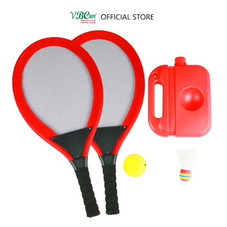 Bộ đồ chơi tennis, cầu lông 2 trong 1 VBC-D821-1 gồm 2 vợt, cầu lông, banh tennis, khay đựng bóng, tay cầm mềm mại