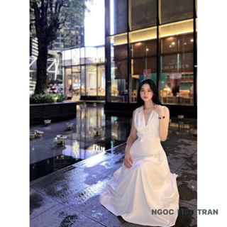 Đầm trắng dài phối nơ