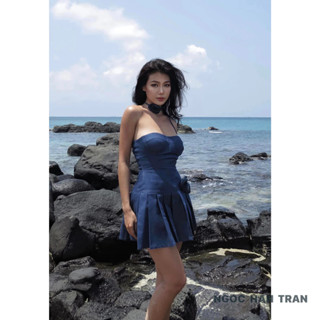 LALISA DRESS ( ĐẦM DENIM CUP NGỰC BÔNG HỒNG )