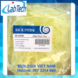 Đầu côn vàng 200ul, túi 1000 cái, mã 20-0200/21-0200, túi 1000 cái/hộp 96 cái, biologix