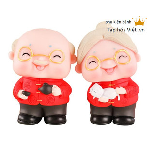 Tượng ông bà ÁO ĐỎ trang trí bánh sinh nhật, mừng thọ ông bà