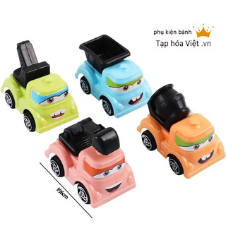 Bộ 4 xe Công Trình Ngộ nghĩnh trang trí bánh kem, xe công trường