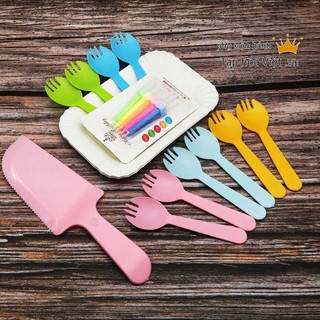 Set Dao Dĩa Nĩa nến sinh nhật dùng 1 lần, bộ phụ kiện ăn bánh kem