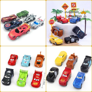 Bộ 6 xe Ô tô Hoạt Hình Mac Queen trang trí bánh sinh nhật, bộ 6 siêu xe trang trí bánh