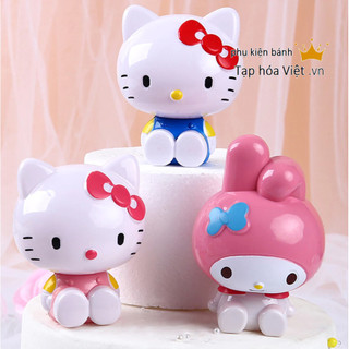 Bộ 3 mèo Hello Kitty cao ~8cm trang trí bánh sinh nhật, mô hình mèo thỏ tai dài cỡ lớn