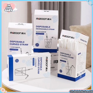 Hộp 100 ống hút nhựa trong suốt dùng một lần, ống hút uốn cong, đóng gói riêng