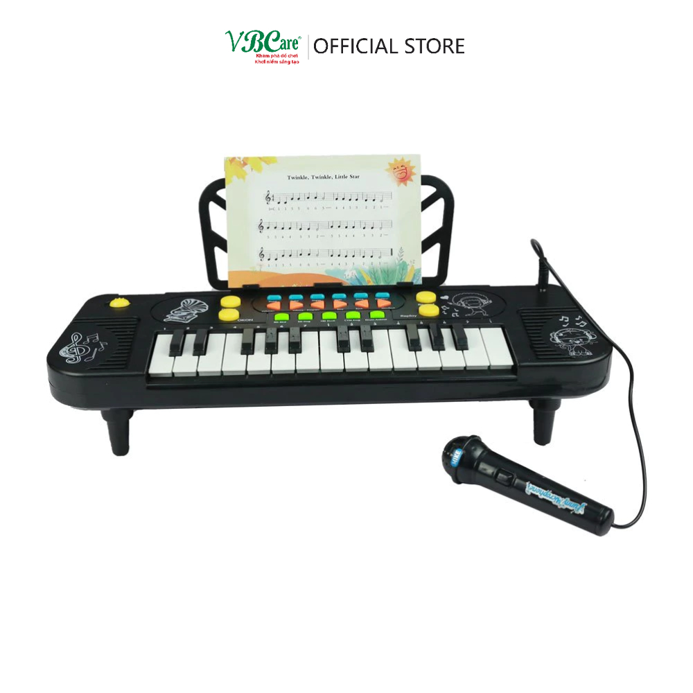 Đồ chơi đàn piano 25 phím bấm có micro, âm thanh nhạc cụ, nhóm nhạc, âm thanh động vật, bài hát quen thuộc VBC-8814A-1
