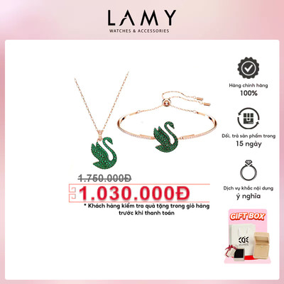 Bộ quà tặng trang sức LAMY Dây chuyền vòng tay LAMY Iconic Swan Green Crystal 6190GR & 2097GR