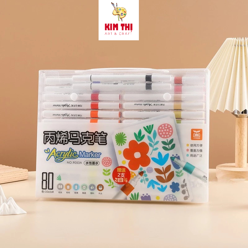 [Hỏa Tốc] Bộ 12-80 Bút màu ACRYLIC Marker CHỐNG THẤM NƯỚC Không Lem Giấy, lau được khi dính lên ta