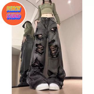  Quần jeans rách quần ống rộng phong cách cổ điển của Mỹ quần dài ống đứng rộng rãi hợp thời trang 