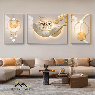 Bộ 3 Tranh Treo Tường Phòng Khách Phong Cách Hiện Đại, Tranh Tráng Gương 5D Cao Cấp