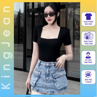 Áo thun nữ tay ngắn cổ vuông chất thun borip co giãn mềm mịn mát bigsize từ 55-85kg at132