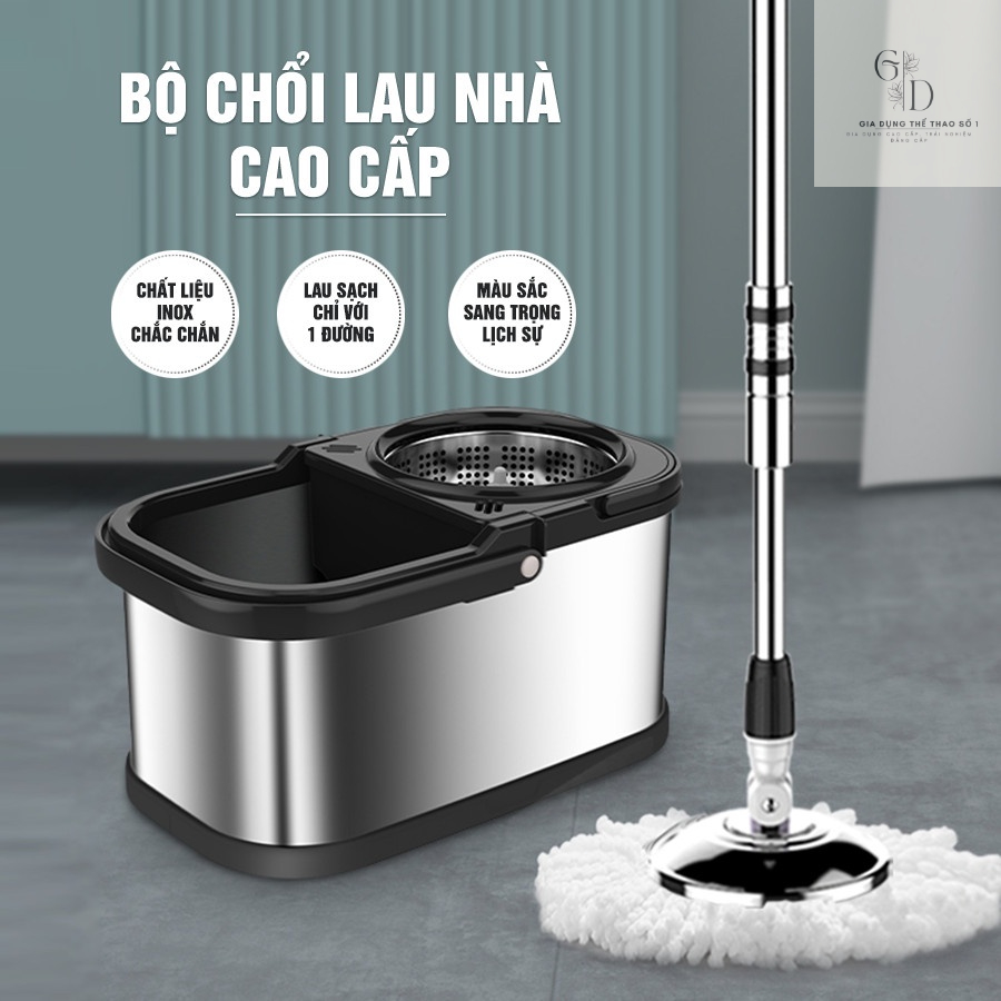 Cây Lau Nhà Chổi Lau Nhà Tự Vắt Xoay 360 Độ, Toàn Bộ Bằng Inox Cao Cấp, Bảo Hành 6 Tháng