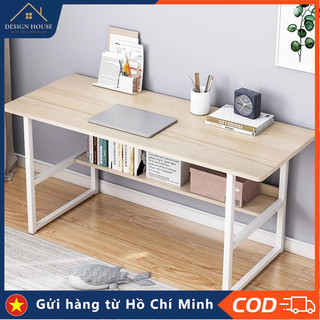 Bàn học Bàn làm việc gỗ Bàn kệ lửng chân sắt dùng cho văn phòng học bài để máy tính cho học sinh sinh viên