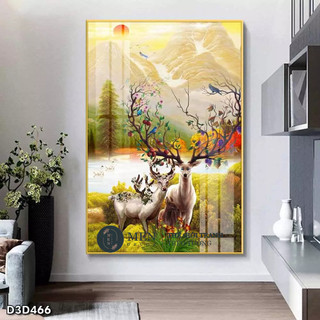 Tranh treo tường, Tranh phong cảnh khổ dọc mã D3D466, kèm khung cao cấp, tặng kèm đinh treo tranh.