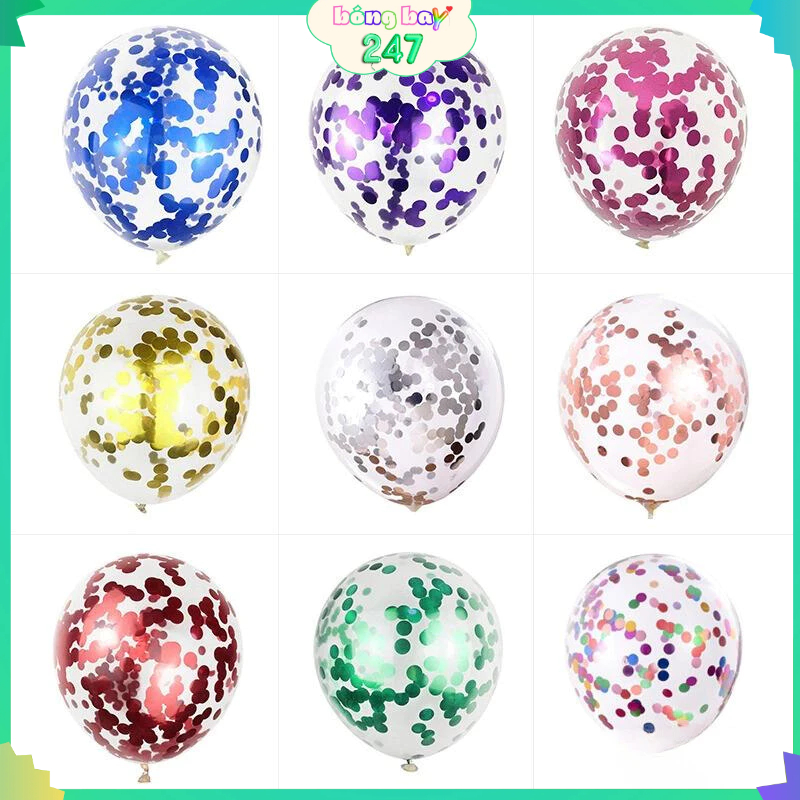 Set 10 quả bóng Sequin, bong bóng trong suốt kim tuyến trang trí sinh nhật, cưới hỏi, khai trương BB6