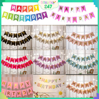 Dây chữ Happy Birthday, cờ sinh nhật đuôi cá ép kim vàng, trang trí sinh nhật, thôi nôi, lễ kỷ niệm, lễ mừng thọ
