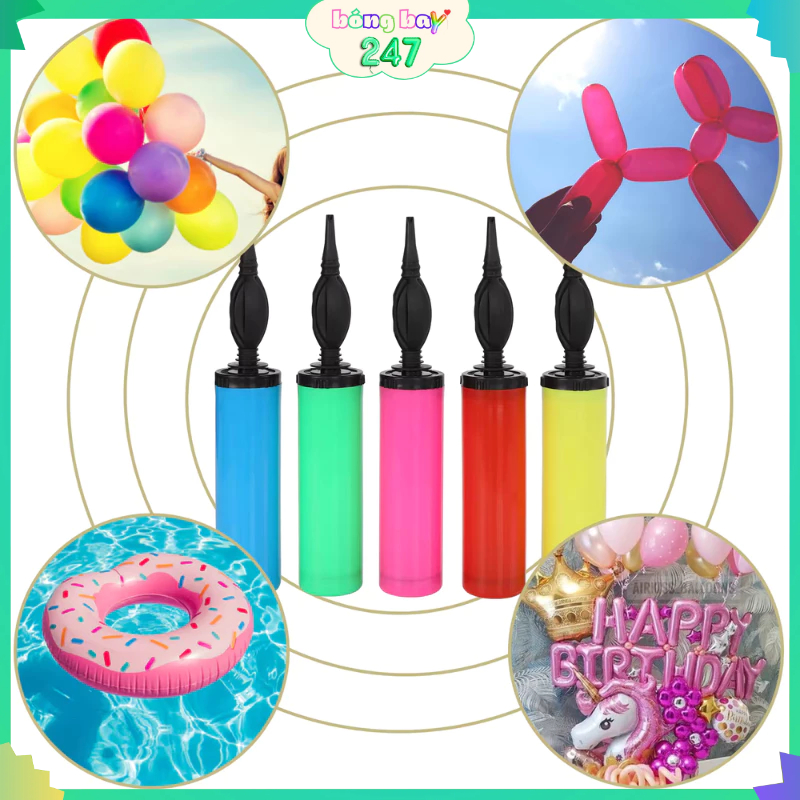 [Loại tốt] Bơm bóng bay trang trí sinh nhật nhiều màu, đầu bơm vát tiện lợi dễ dàng sử dụng