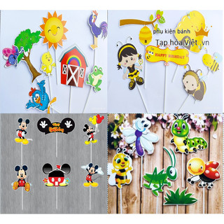 Set hình giấy chủ đề động vật tranng trí bánh kem, Set Cắm giấy con vật