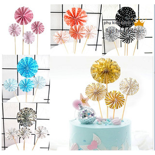 Set 4 Xòe Quạt trang trí bánh kem, hình cắm hình quạt hoa mặt trời trang trí bánh sinh nhật
