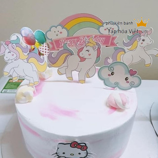 Set Cắm giấy ngựa Uni 1 sừng - Trang trí bánh sinh nhât bánh kem, Set Cắm giấy hiện đại