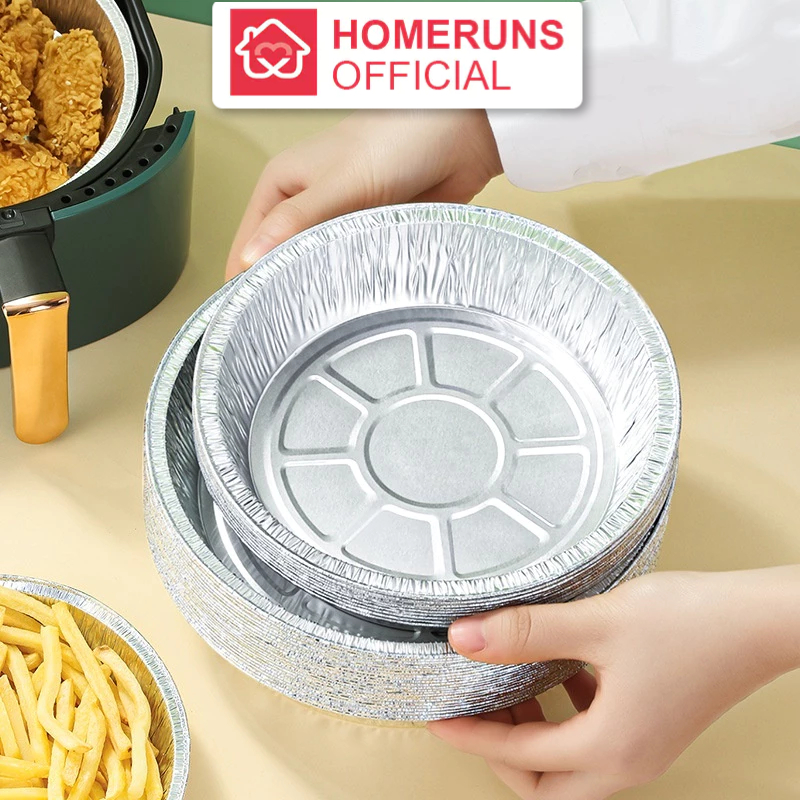 Set 10 khay giấy bạc lót nồi chiên không dầu, lò nướng HOMERUNS đĩa nhôm, đĩa giấy bạc đường kính 20-22cm