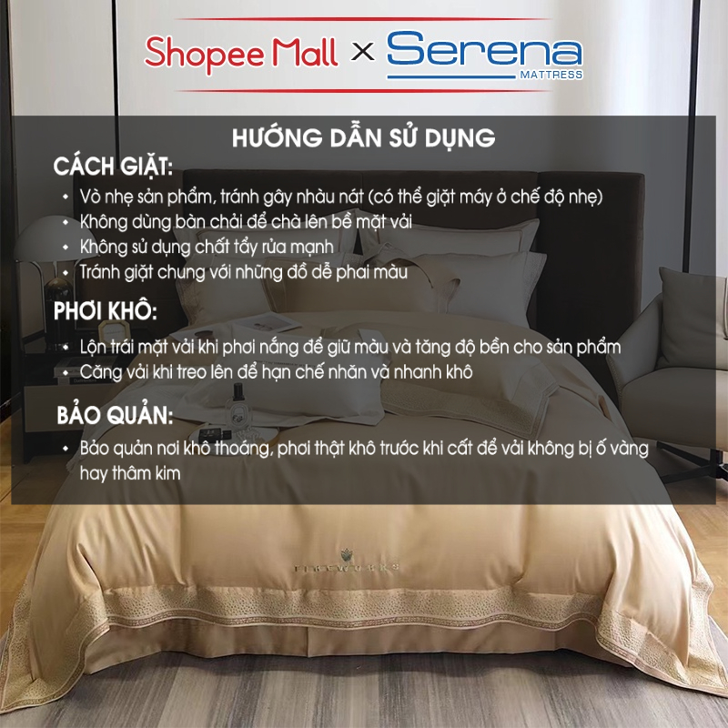 Ga Phủ Giường 5 Món Lụa Tencel 120s SERENA Chính Hãng Set Chăn Ga Ra Grap Drap Gối Nệm Đệm Trải Bọc Giường Trần Bông Đẹp