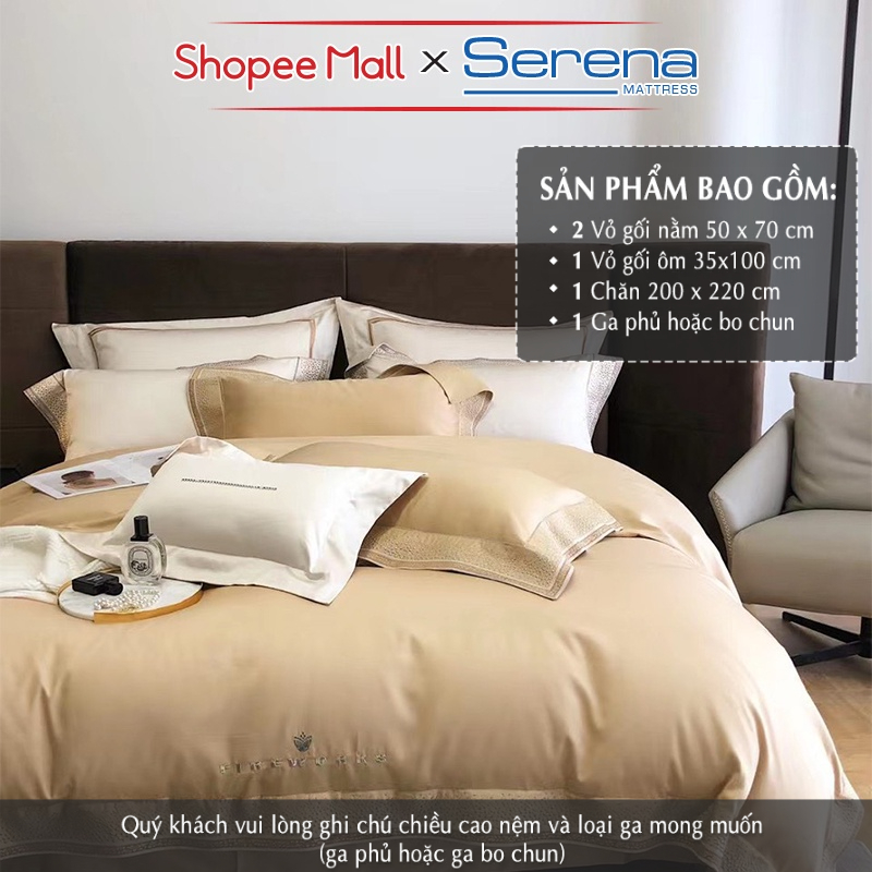 Ga Phủ Giường 5 Món Lụa Tencel 120s SERENA Chính Hãng Set Chăn Ga Ra Grap Drap Gối Nệm Đệm Trải Bọc Giường Trần Bông Đẹp