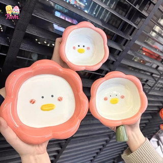 Tô đĩa sứ hình hoa dễ thương phong cách Nhật Bản, hình vịt cute