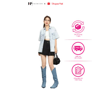Áo Sơ Mi Jean Nữ Form Rộng JP FASHION Tay Lỡ Có Túi, áo sơ mi phong cách Hàn Quốc Mix được nhiều đồ 10609651