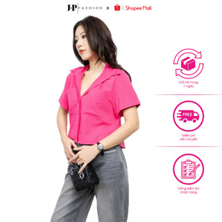 Áo Sơ Mi Nữ Ngắn Tay JP FASHION Chất Liệu Mát, áo sơ mi nút ẩn form crotop ngắn tay đi chơi đi làm 10609168