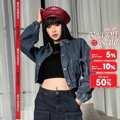 CARA Áo khoác jean croptop tay dài nữ Nami tay bo cá tính