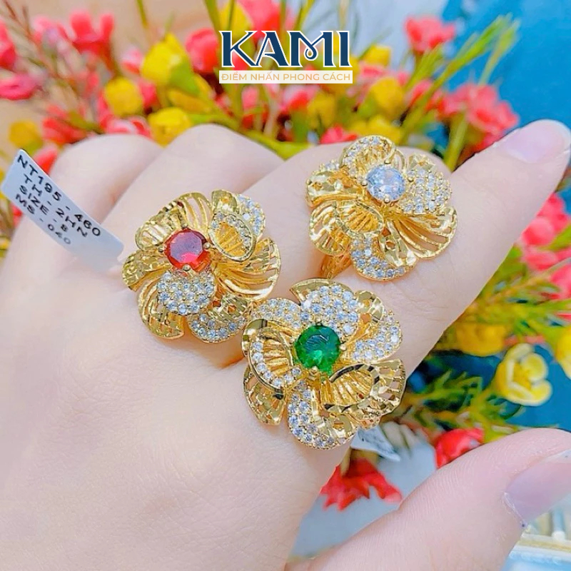 Nhẫn hoa mai đính đá màu mạ vàng Kami trang sức sỉ
