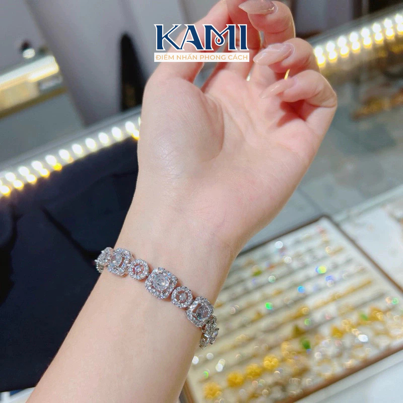 Lắc tay tròn vuông rỗng gắn đá cz nhân tạo xoàn italy Kami trang sức sỉ LTVR125
