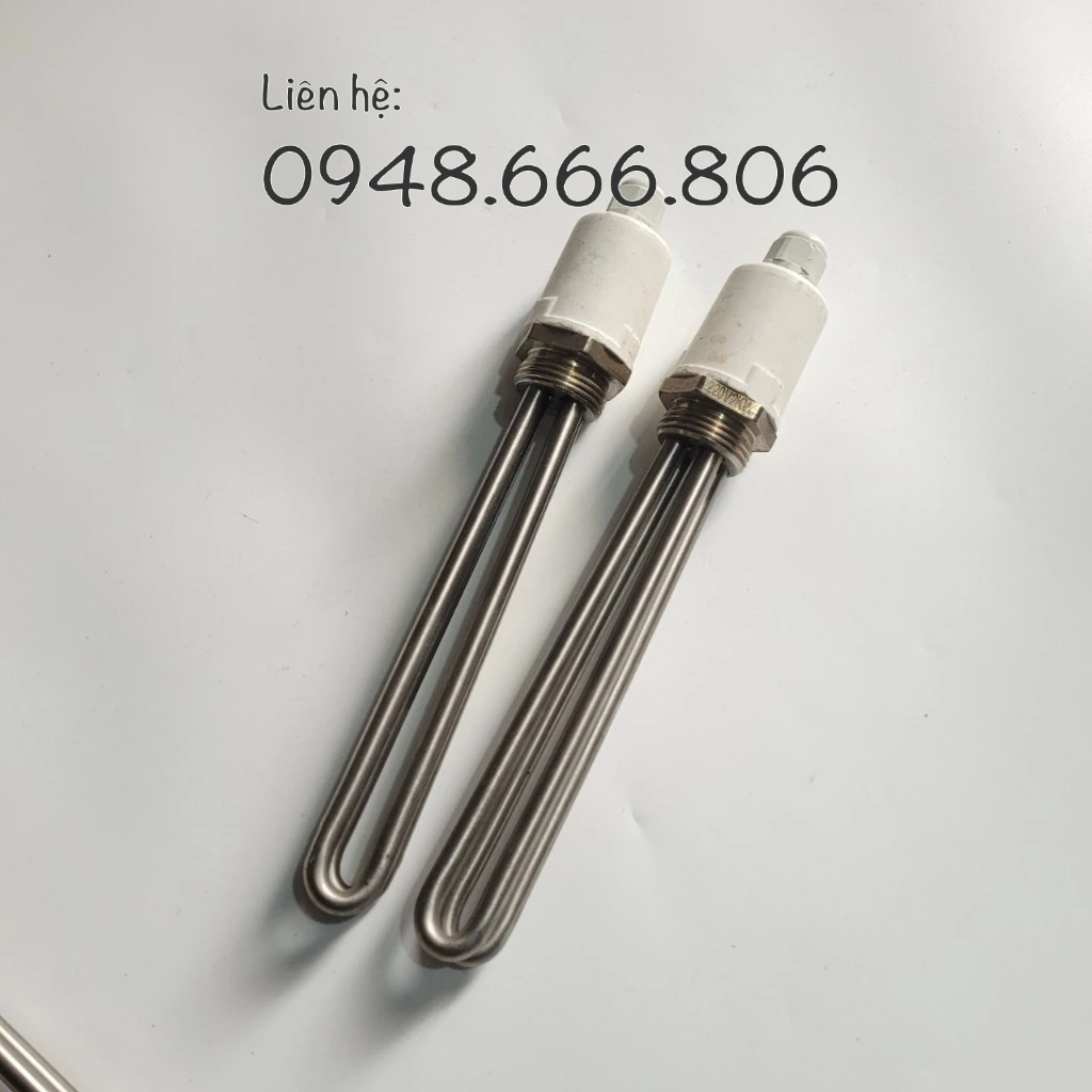 Thanh nhiệt củ ren phi 32, hai ống đốt chữ U dùng cho nồi hơi, nồi đun nước, chất liệu Inox 304