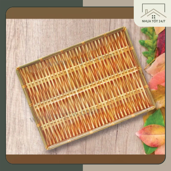 Đĩa Nhựa Giả Mây Tre Đan Hình Chữ Nhật Màu Vàng Fataco Việt Nam (5 Size)