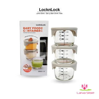 Bộ 3 hộp thủy tinh đựng đồ ăn dặm cho bé LocknLock LLG508S3 chịu nhiệt có chia vạch